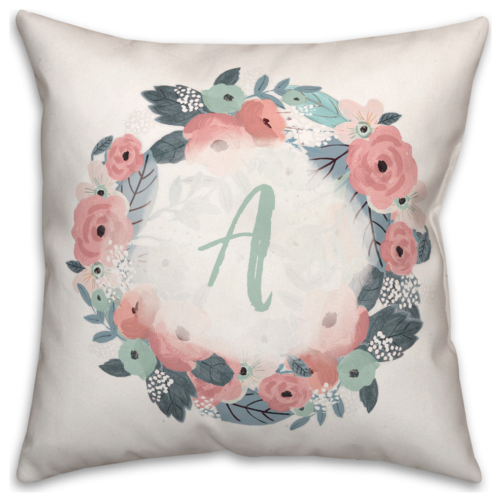 A Monogram Wreath 18x18 Spun Poly Pillow