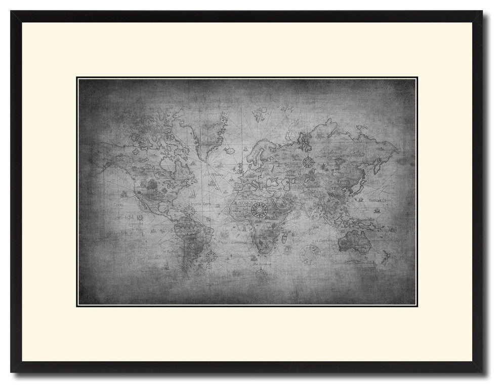 Ancient World Vintage Map Print On Canvas With Black Custom Frame, 16" X 21"
