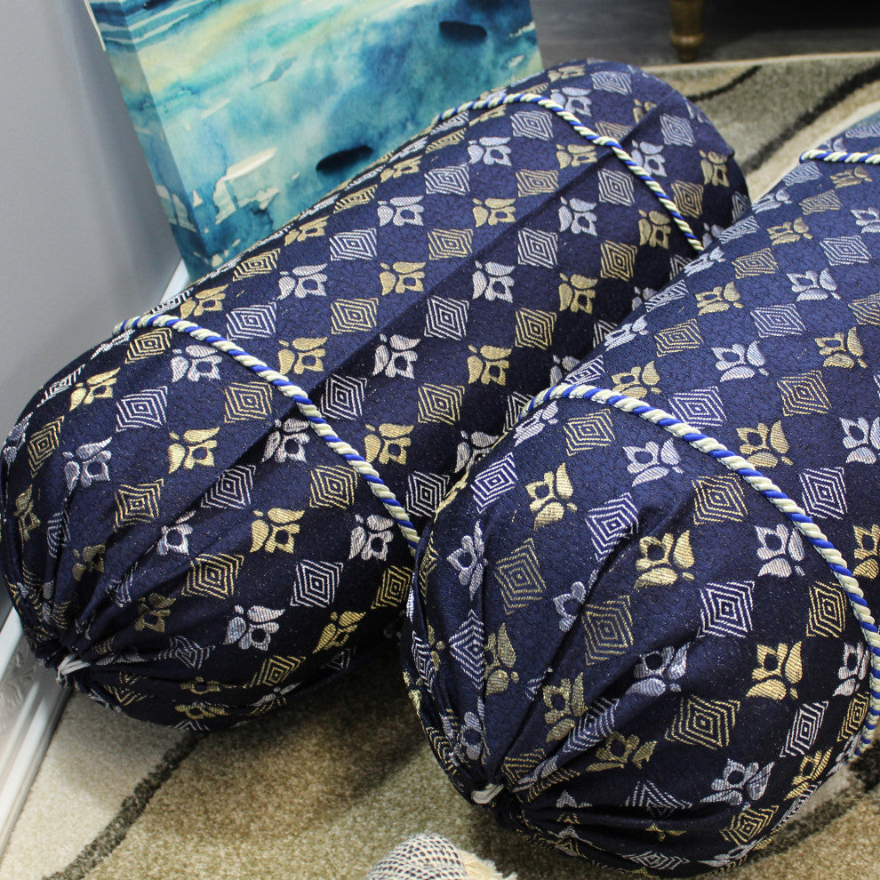 Natural Geo Blue/Silver Gao Takiya Bolster Pillow, Set of 2