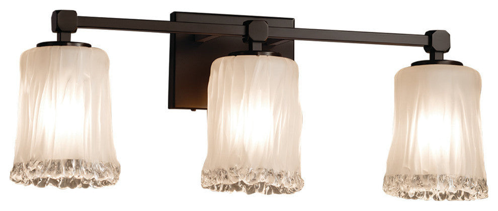 Veneto Luce Tetra 3-Light Bath Bar, Cylinder With Rippled Rim