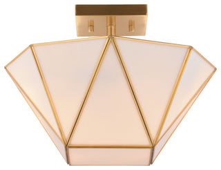 Burnett 2-Light Matte Black Mid-Century Modern Semi Flush Mount Ceiling Fixture, Muted Brass