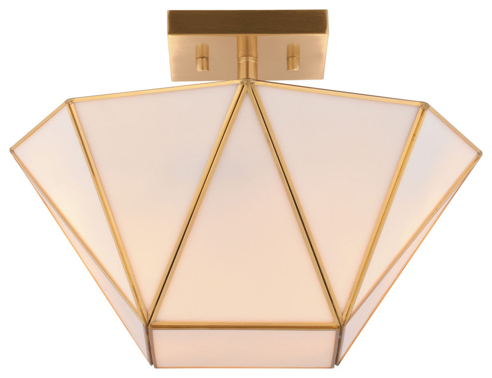 Burnett 2-Light Matte Black Mid-Century Modern Semi Flush Mount Ceiling Fixture, Muted Brass