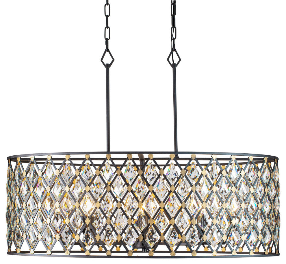 Varaluz-345N08CBHG-Eight Light Pendant Carbon/Havana Gold