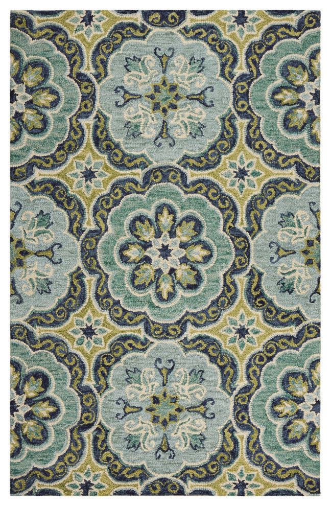 8' X 10' Green Wool Geometric Hand Tufted Area Rug