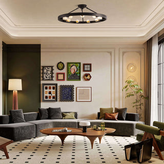 Sami Vintage 32" Wagon Wheel 9-light Ring Semi-Flush Mount