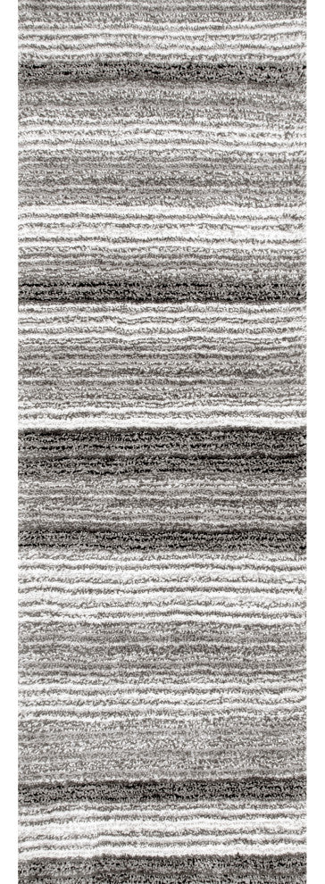 Nuloom Hand-Tufted Striped Shaggy Plush Shag Rug, Grey Multicolor 2'6"x8'Runner
