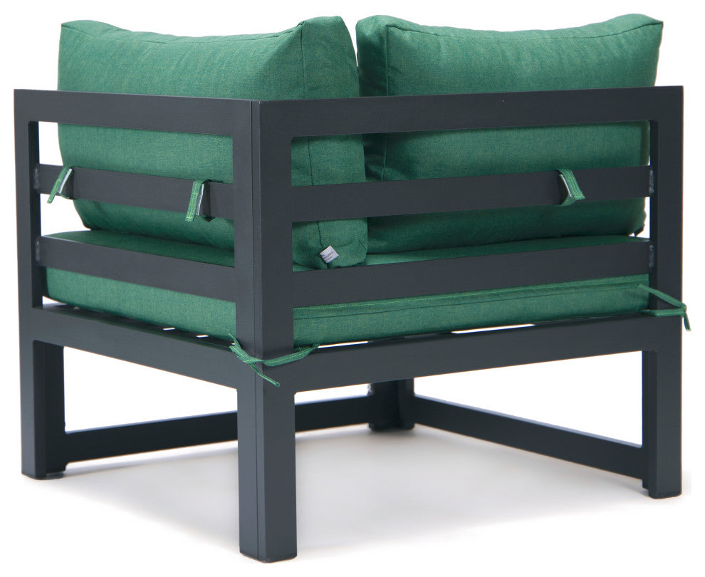 LeisureMod Chelsea 9-Piece Patio Sectional With Fire Pit Table, Green