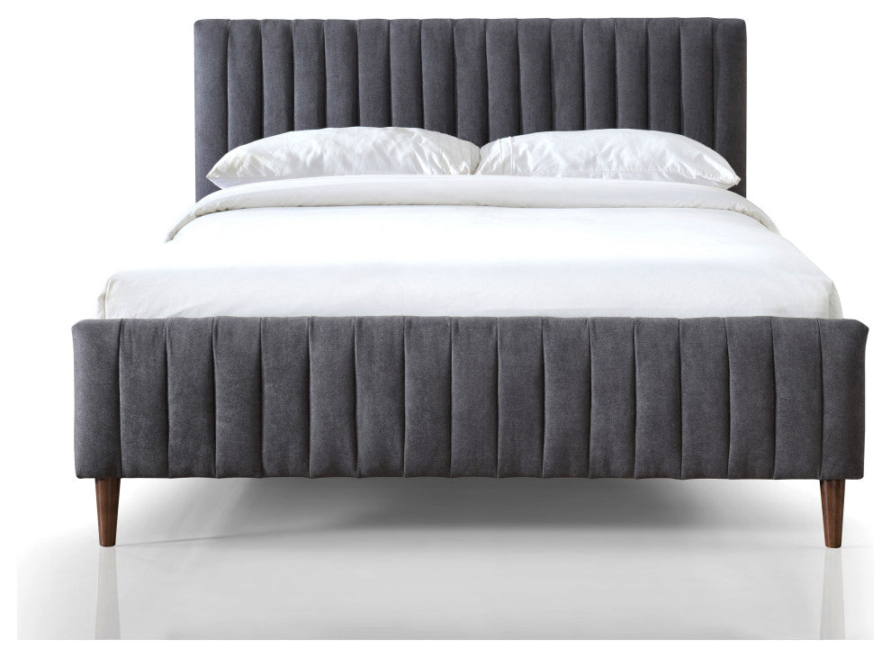 Omax Decor Spencer Upholstered Platform Bed, Dark Gray, Queen
