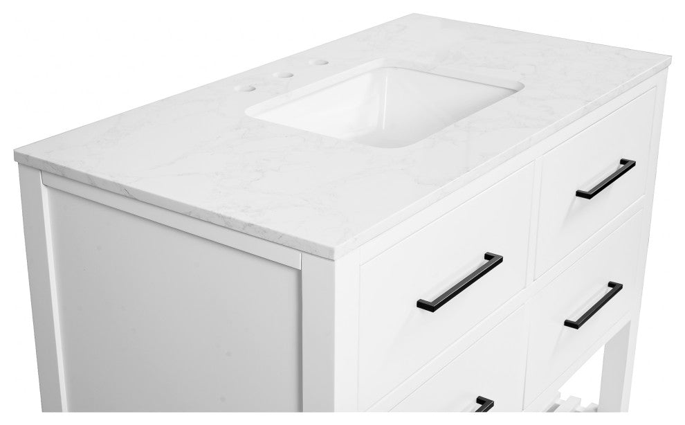 Hudson 42" Vanity, White, Engineered Marble