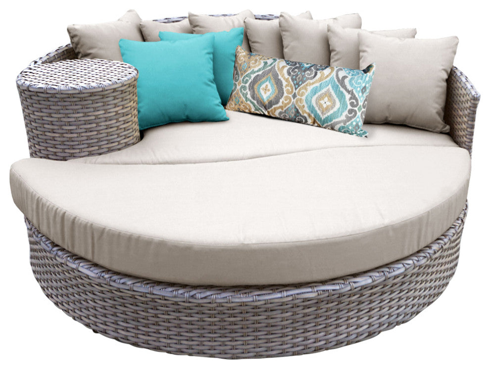 Florence Circular Sun Bed, Outdoor Wicker Patio Furniture Beige