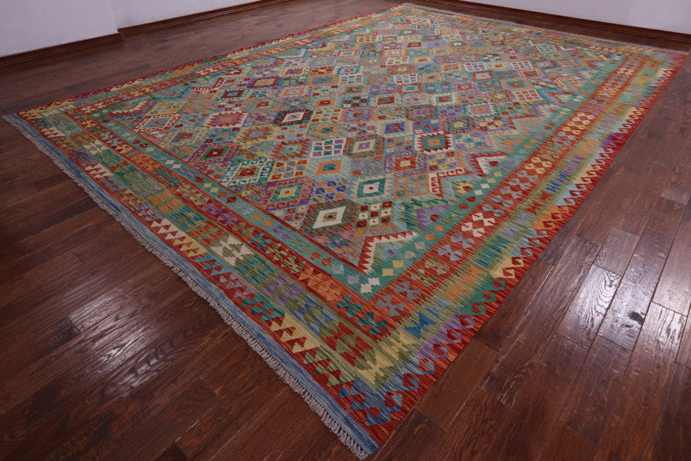Reversible Wool On Wool Kilim Flat Weave Rug 11' 9" X 16' 6" - Q12539