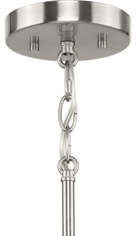 Silva Collection Three-Light Brushed Nickel White Linen Shade Pendant