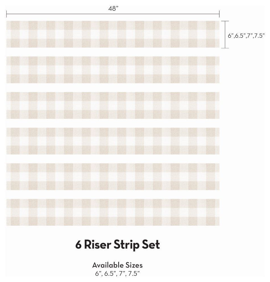 Checkered Fabric Look Peel & Stick Stair Riser Strips, Beige, 48"x7", Set of 6