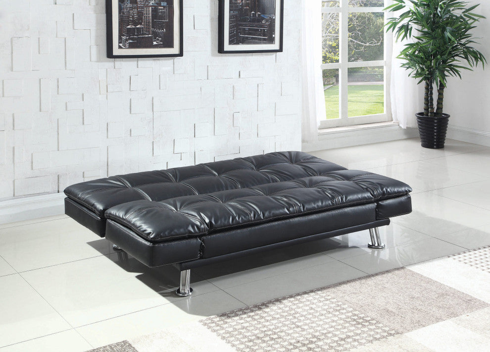 Upholstered Sofa Bed with Tufted Back, Black