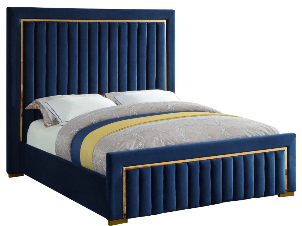 Dolce Velvet Upholstered Bed, Navy, Queen