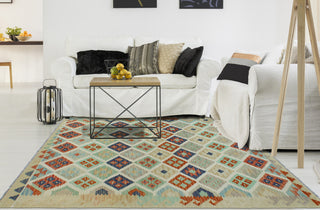 Sun Faded Flatweave Nye Beige/Navy Rug, 5'8x8'0