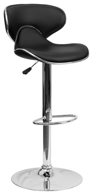 Mid-Back Adjustable Height Barstool With Chrome Base, Black