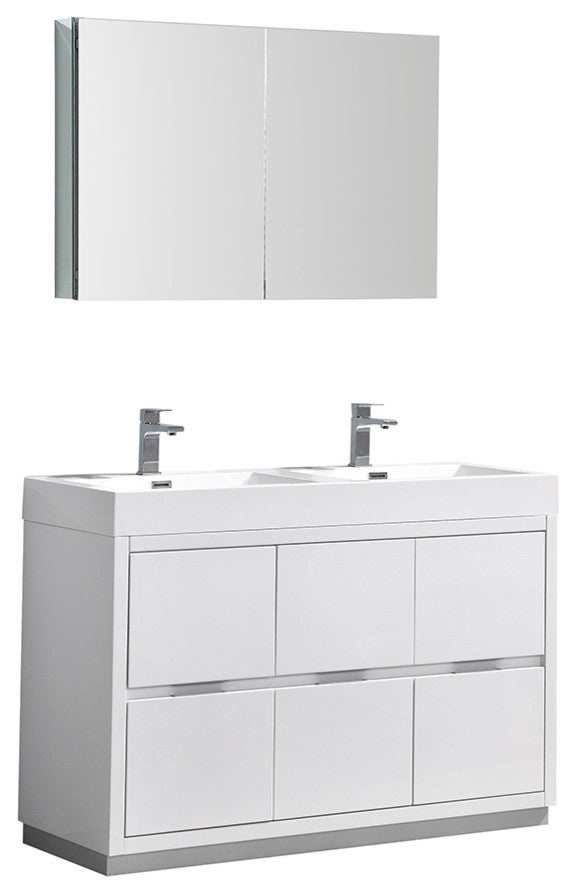 Valencia 48" Glossy White Free Standing Double Sink Vanity, Faucet FFT9161CH
