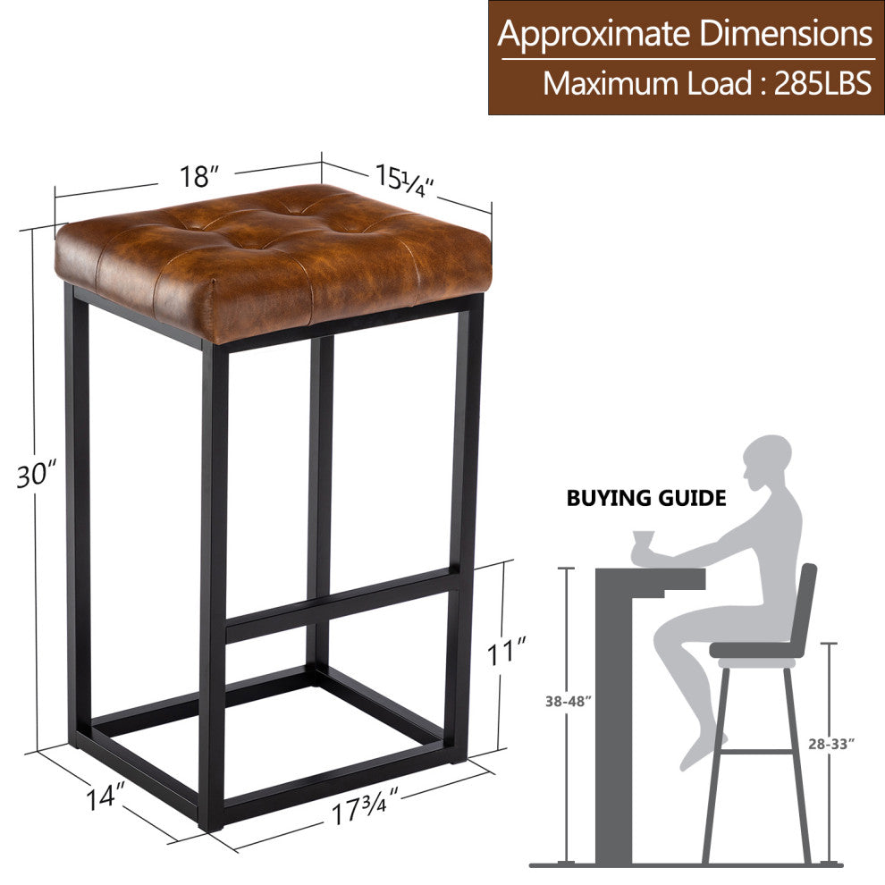 Button Tufted Open Frame Counter Stools, Yellowish Brown, 30 Inch