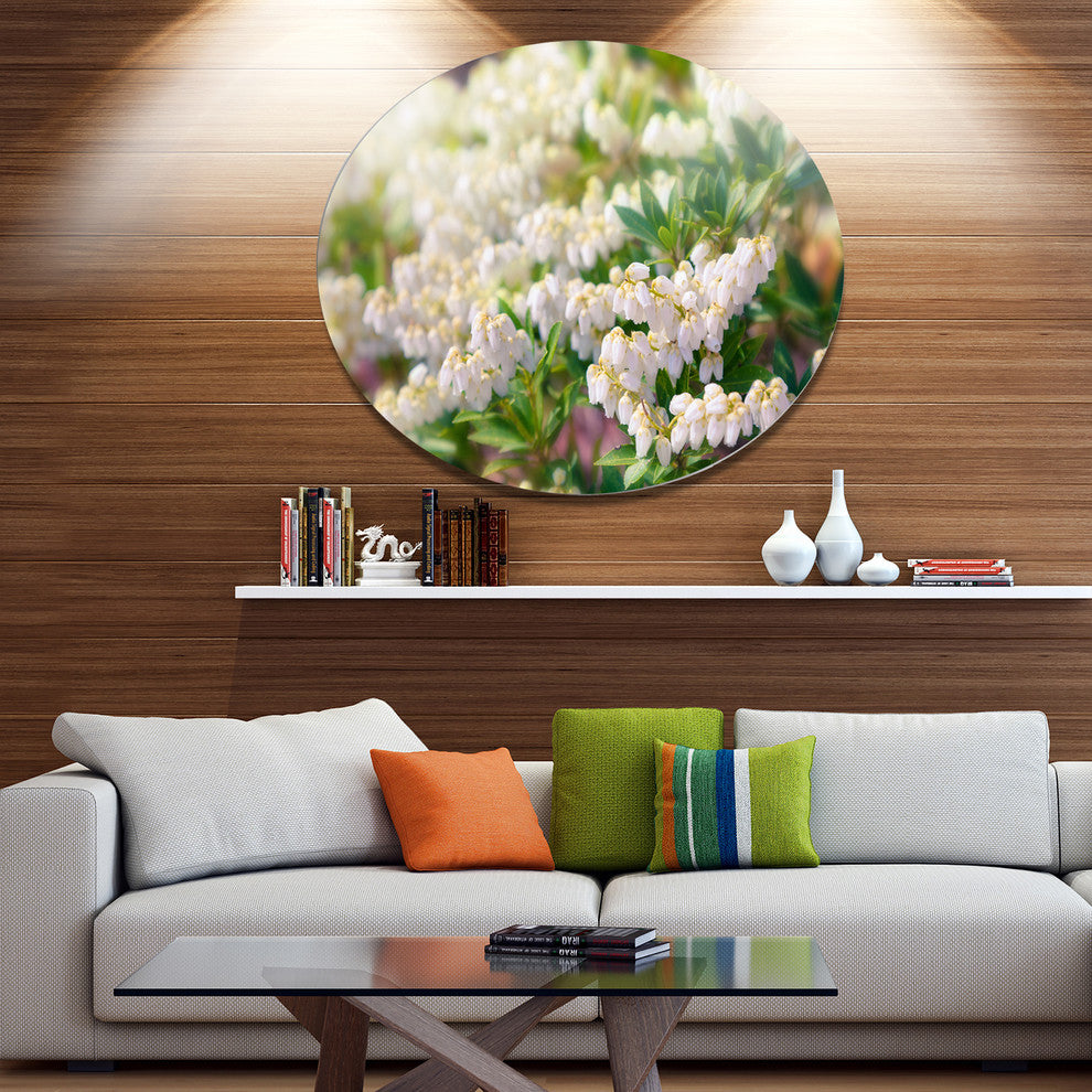 Beautiful Blooming White Flowers, Floral Large Disc Metal Wall Art, 23"
