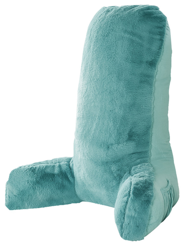 Fox Faux Fur Bedrest, Needs Assembly, Aqua, 28"x30"x17"