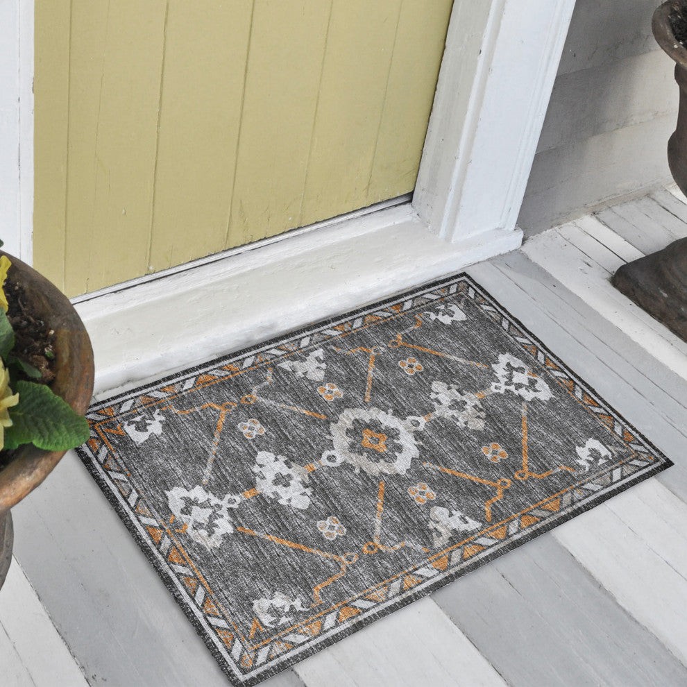 Indoor/Outdoor Sedona SN16 Charcoal Machine Washable 1'8" x 2'6" Rug
