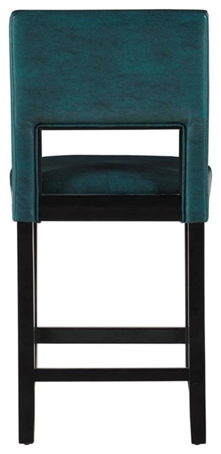 Linon Vega 24.5" Agean Blue Faux Leather & Rubberwood Counter Stool in Black