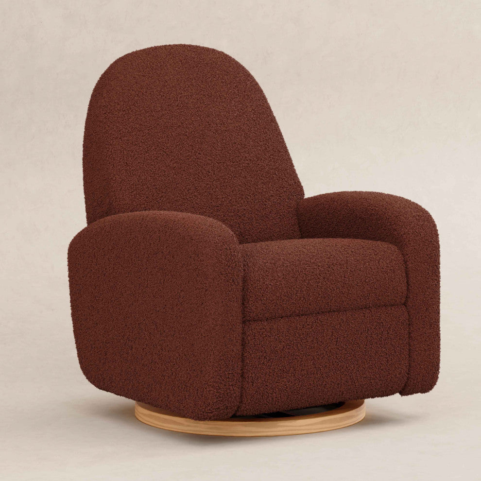 Nami Electronic Recliner and Swivel Glider Recliner, Boucle With USB port, Rouge Teddy Loop With Light Wood Base
