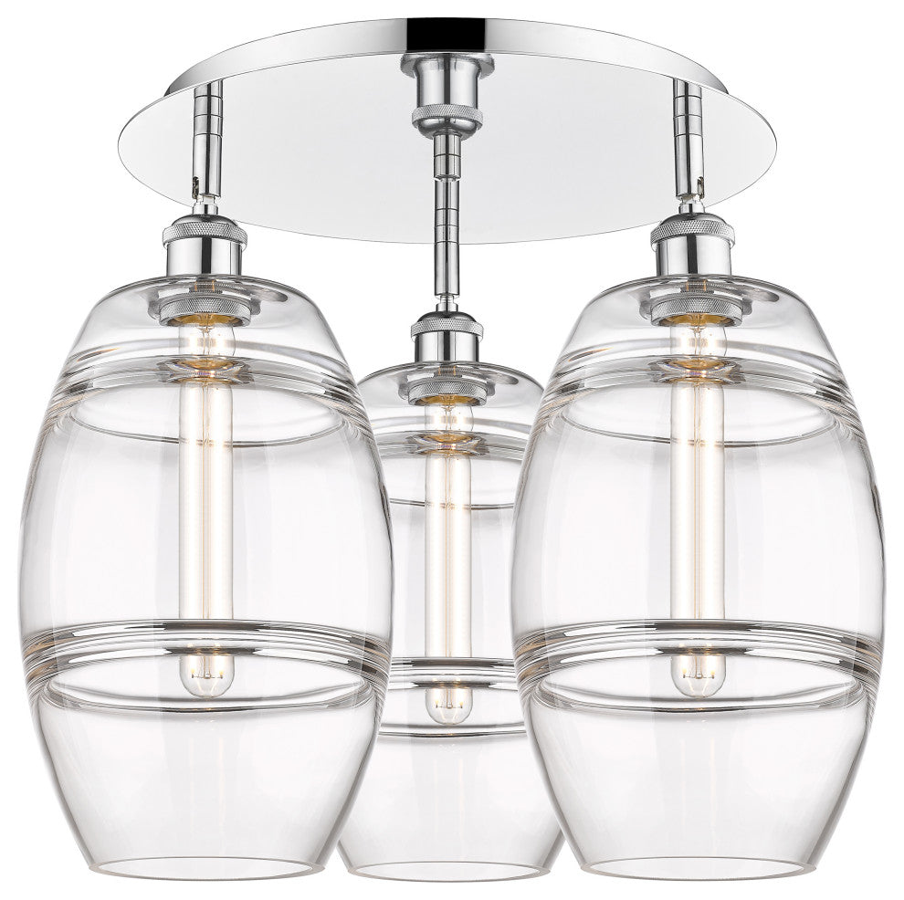 Ballston-Vaz 3-Light 20" Flush Mount, Polished Chrome, Clear