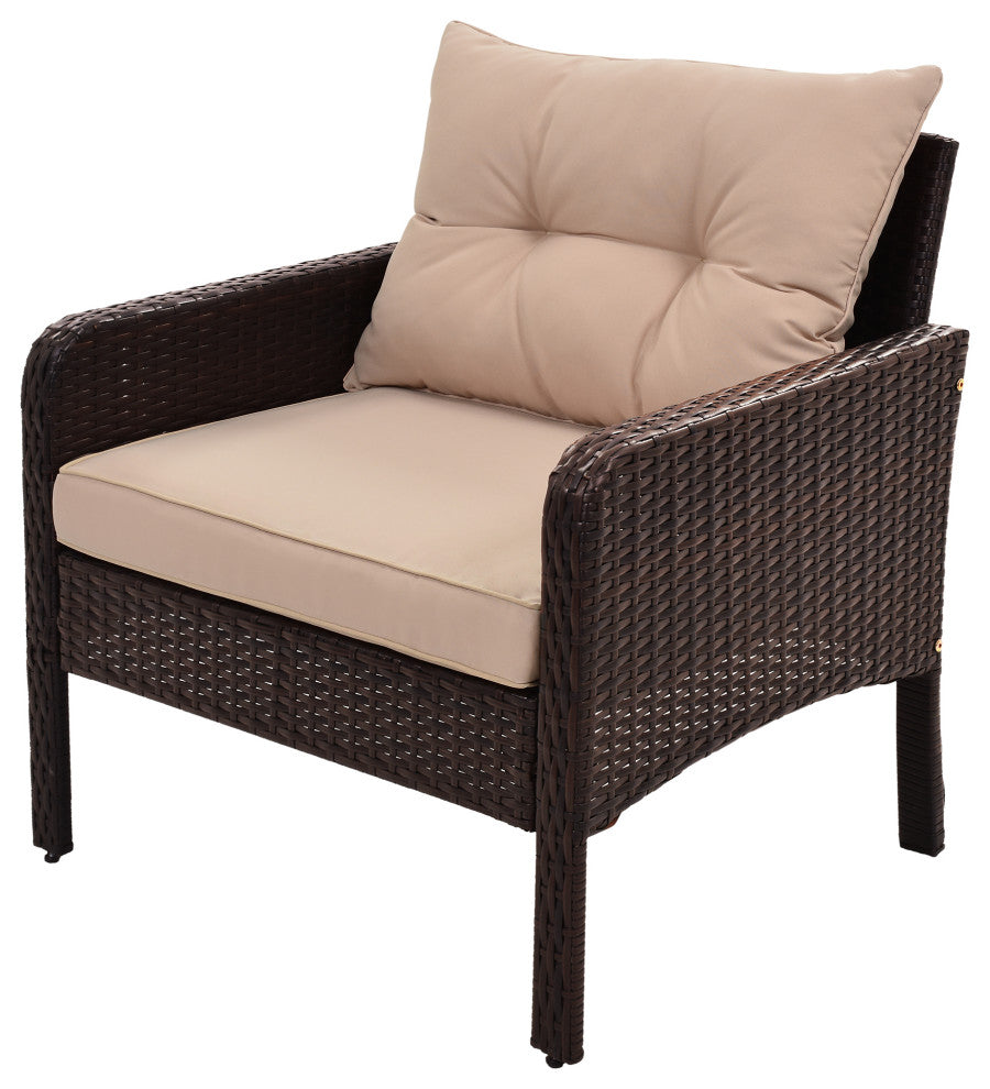 6 Pieces Outdoor Rattan Patio Sectional Sofa Set With Dining Table, Coffee