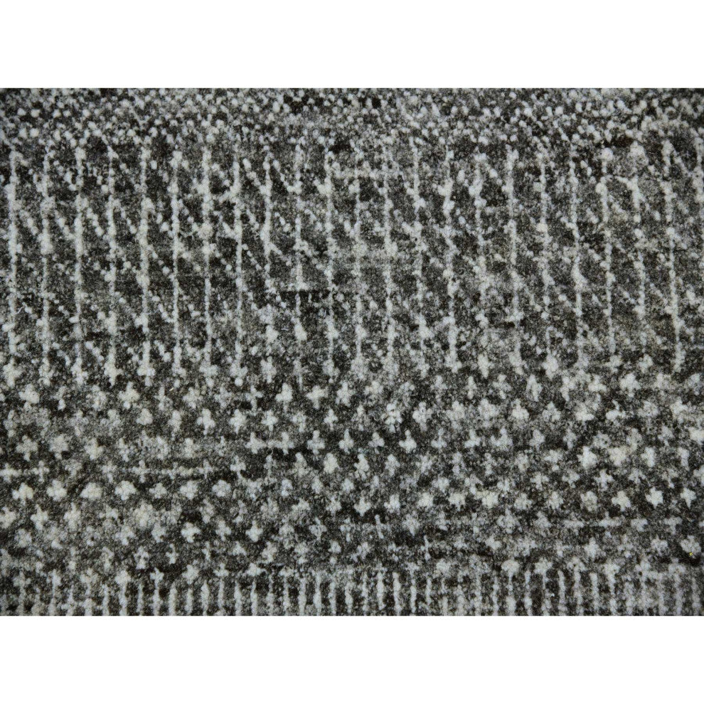 Neutral Gray Undyed Wool Grass Design Hand Knotted Oversized Rug 12'2"x15'2"