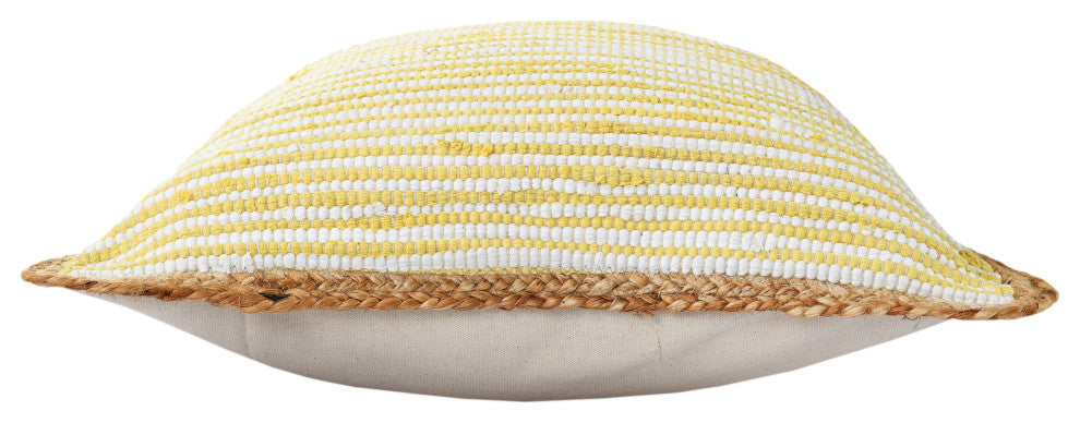 Ox Bay Handwoven Yellow/White Bordered Cotton Blend Pillow Cover, 20"x20"
