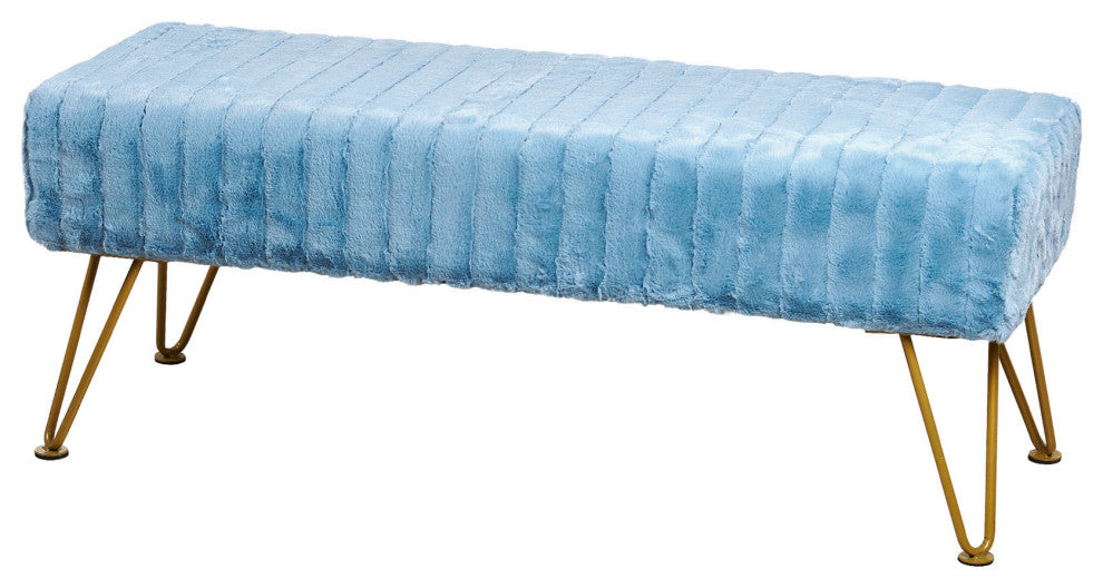 Super Mink Rectangle Ottoman With Golden Legs, Forget Me Not, 46"x16"x17"