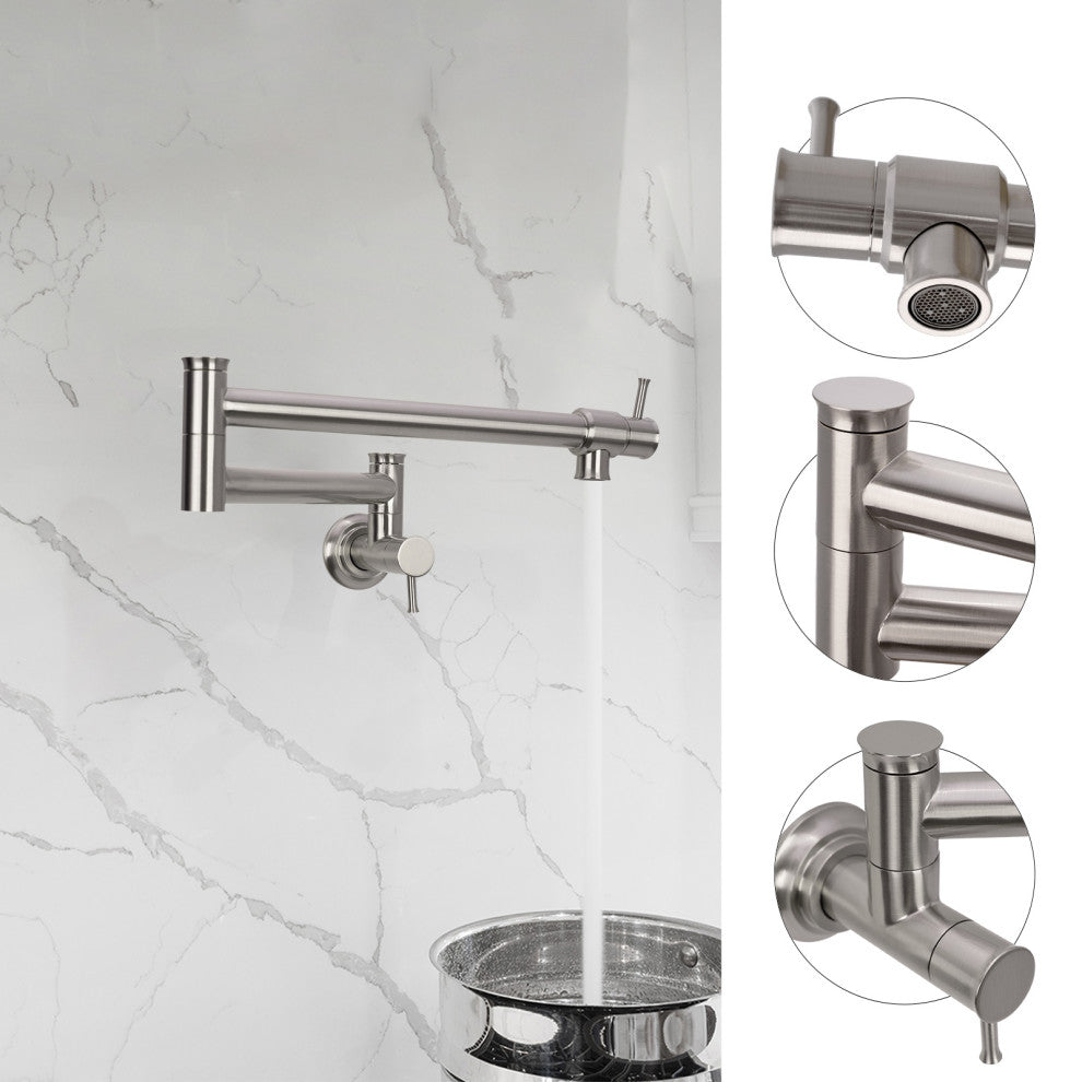 Akicon Pot Filler Kitchen Faucet Wall-Mounted, Brushed Nickel