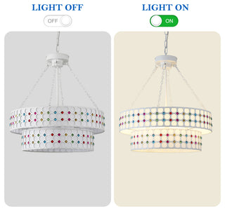 Modern Two-Tier Drum-Shaped Light Fixture, 6 Lights , Brushed Nickel