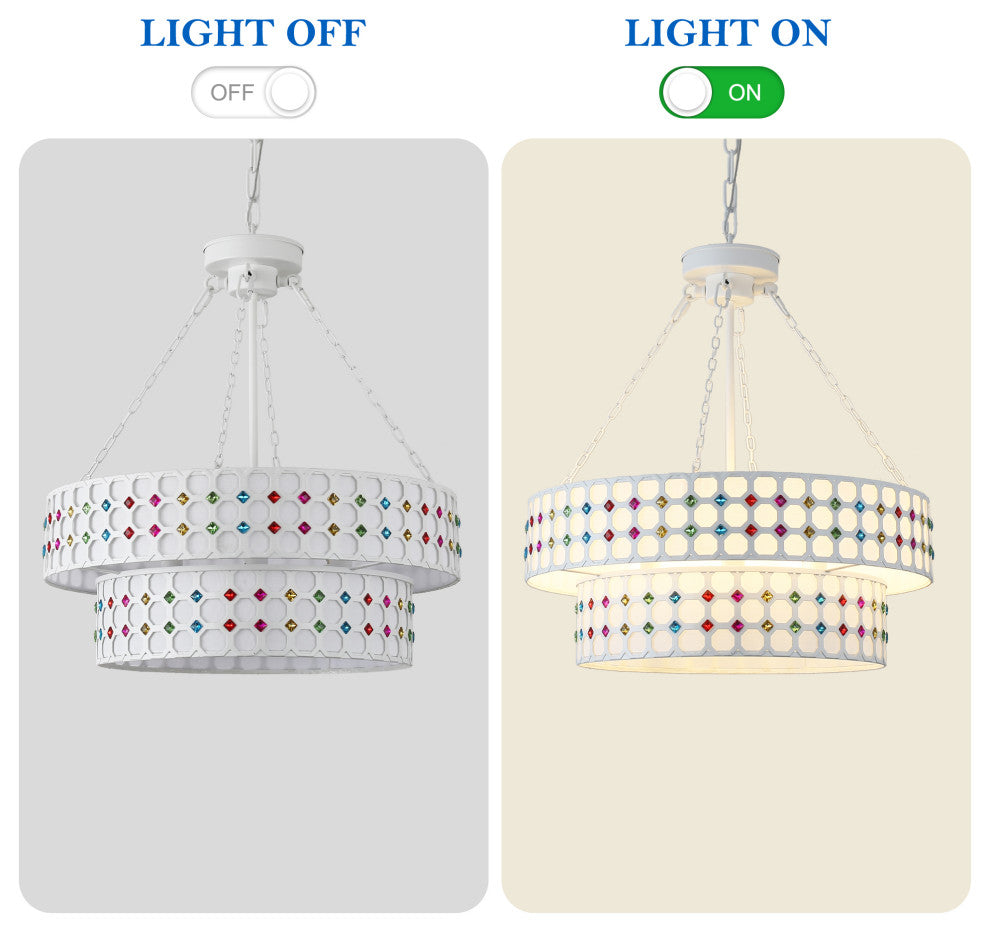 Modern Two-Tier Drum-Shaped Light Fixture, 6 Lights , Brushed Nickel