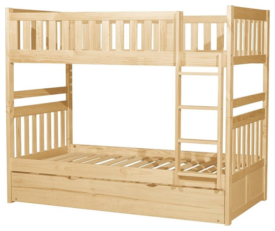 Lexicon Contemporary Wood Twin/Twin Bunk Bed with Twin Trundle in Natural Pine