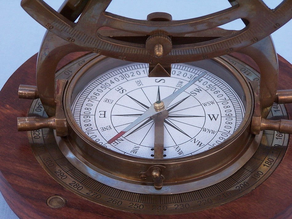 Alidade Compass, Antique Brass, 14''