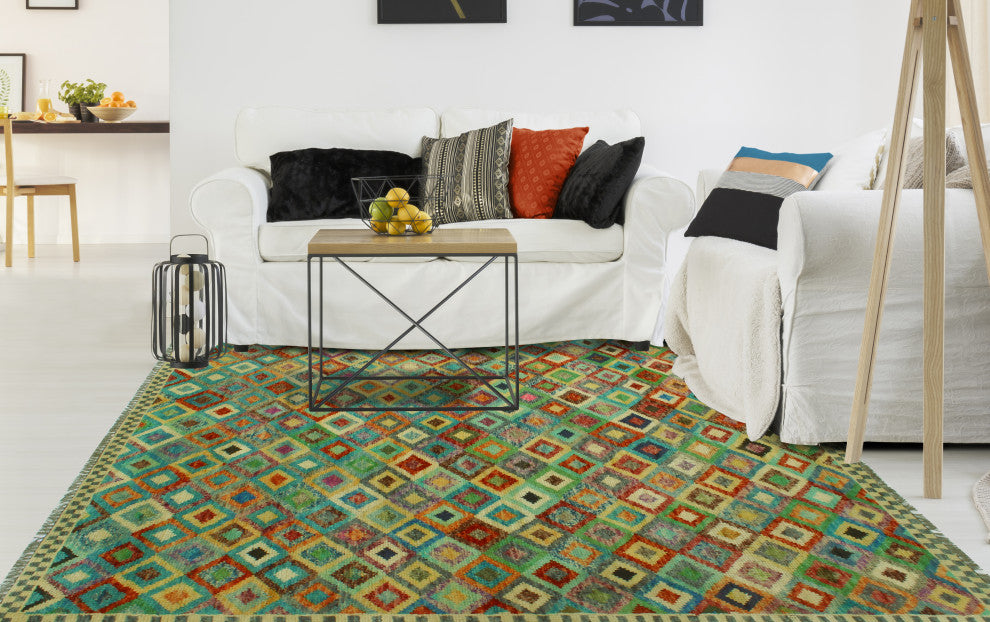 Balochi Nurai Ivory/Turquoise Rug, 4'11 x 6'6