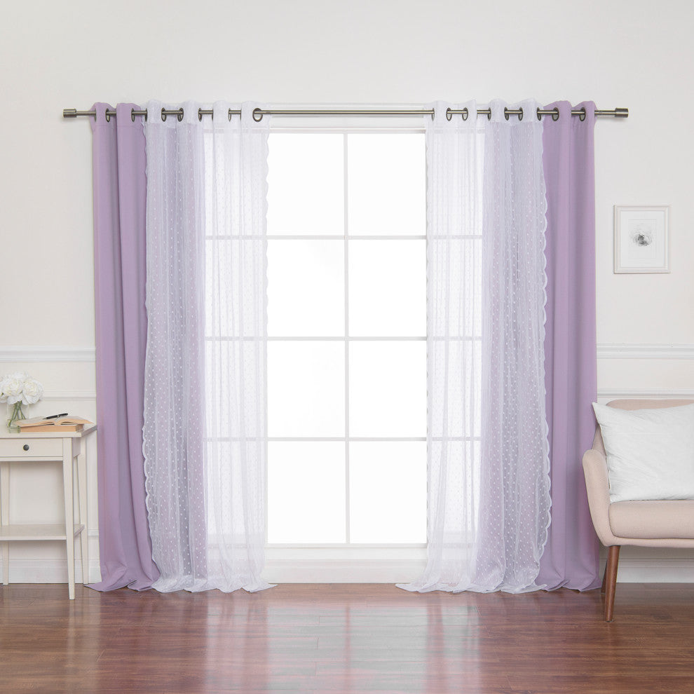 Sheer Pretty Dot and Blackout Curtains, Lavender, 52"x84"