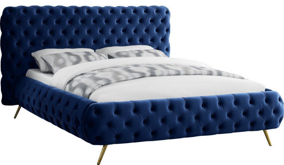 Delano Velvet Upholstered Bed, Navy, King