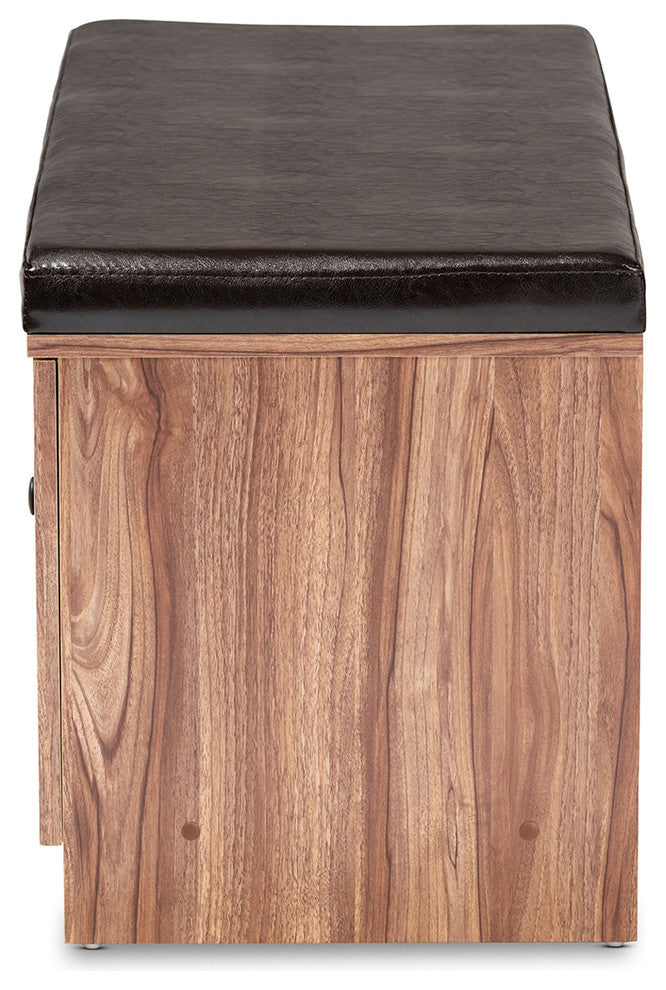 Valina Dark Brown Faux Leather Upholstered 2-Door Wood Shoe Storage Bench
