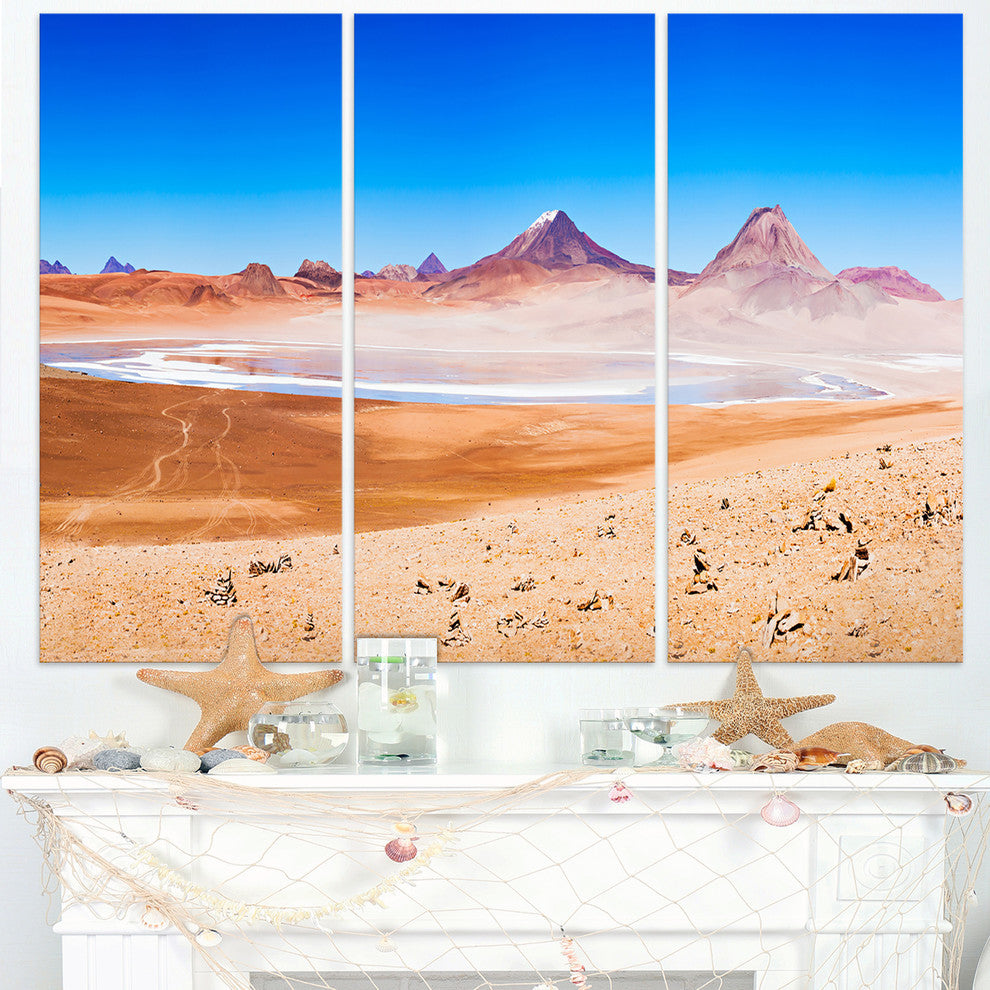 "Beauty Lake and Volcano on Altiplano" Metal Wall Art, 3 Panels, 36"x28"