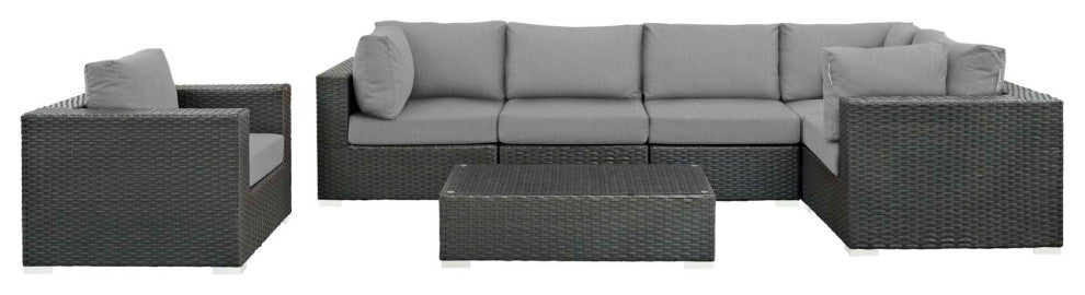 Canvas Gray Sojourn 7 Piece Outdoor Patio Sunbrella Sectional Set