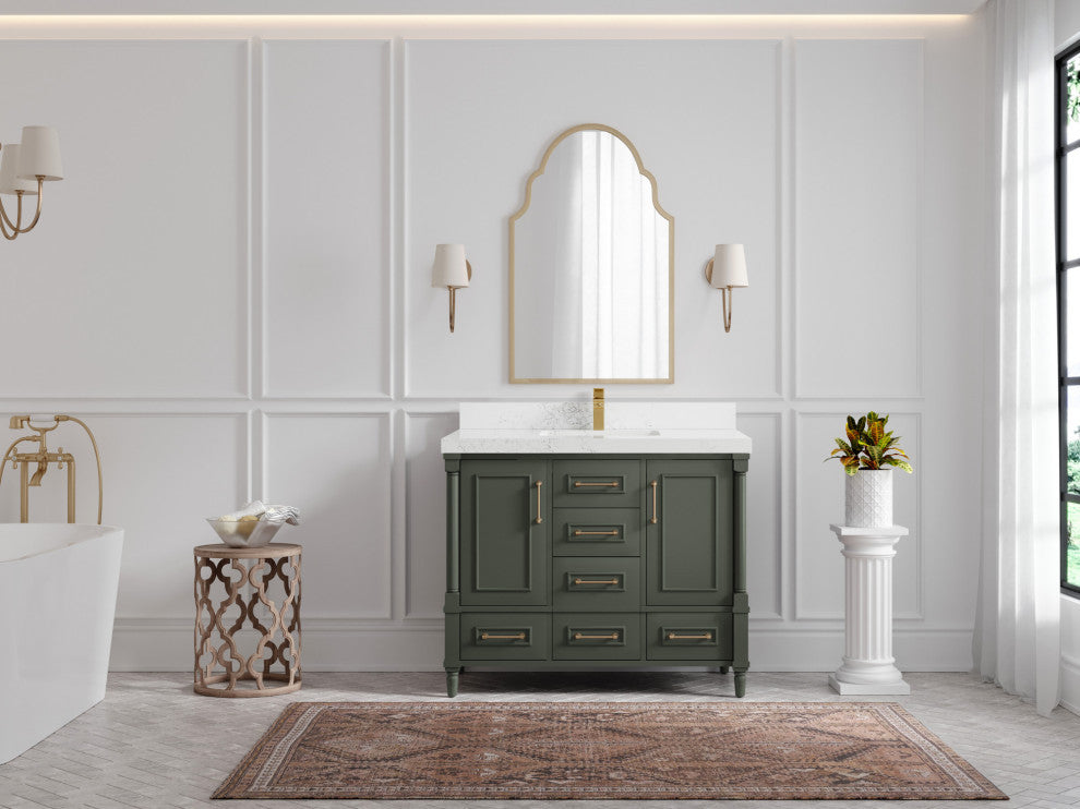 Aberdeen 42 Single Sink Bath Vanity Pewter Green 2" Empira Quartz
