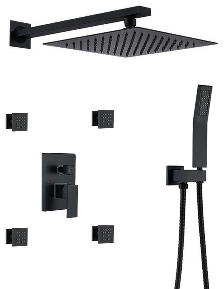 10" Rain Shower System Mixer Handheld Shower 4Pcs Massage Jets, Matte Black