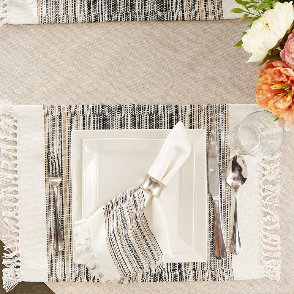 Black Striped Fringed Placemat Set of 6