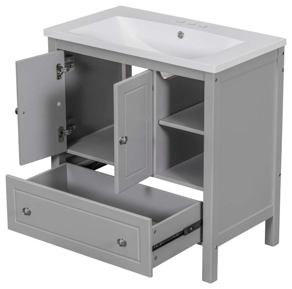 30 inch MDF Freestanding Bathroom Vanity Set with Doors and Drawer