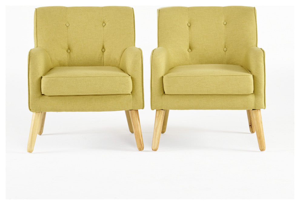 GDF Studio Fontinella Mid-Century Modern Fabric Tufted Arm Chair, Verdure Yellow, Set of 2