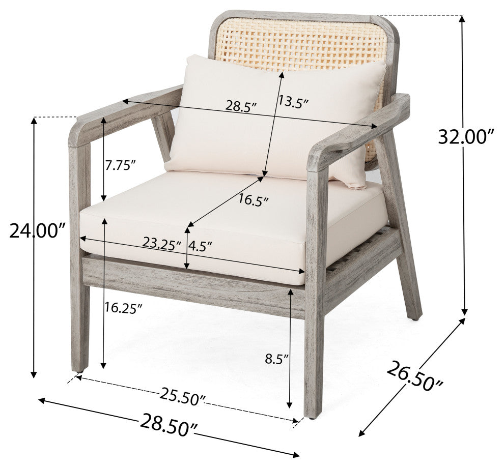 Jatas Outdoor Pation Club Chairs With Cushions, Acacia Wood, Light Gray, Set of 2